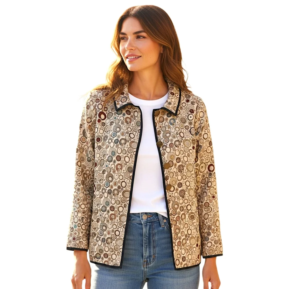 I Reversibles Tapestry Chore Jacket Sz‎ L Boho Damask Utility Boxy Career Button